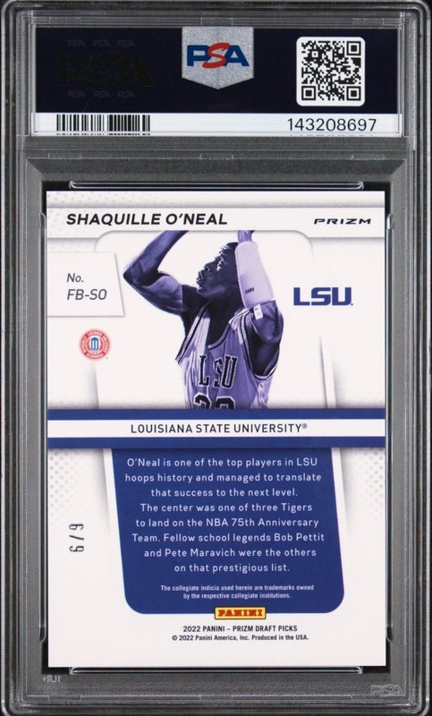2022 SHAQUILLE O'NEAL PSA 9 PANINI PRIZM DRAFT PICK FLASHBACK RED SHIMMER # /9  view 2