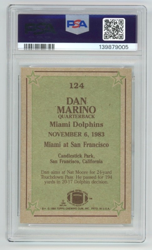 DAN MARINO Miami Dolphins Signed 1984 Topps IR ROOKIE card #124 PSA Auto 10 view 2