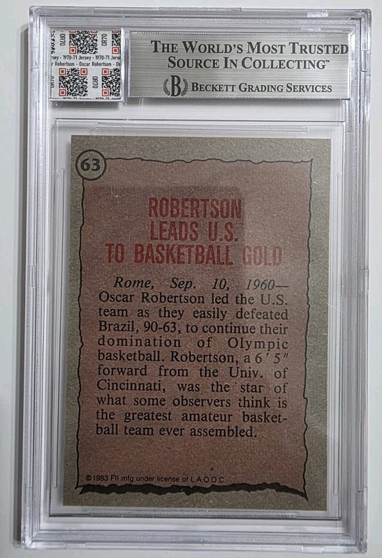 1983 Topps Greatest Olympians Oscar Robertson #63 Game Used Jersey Fusion view 2