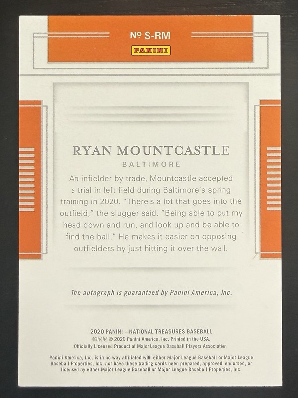 2020 Panini National Treasures Baseball Ryan Mountcastle Gold Parallel Auto /10 view 2