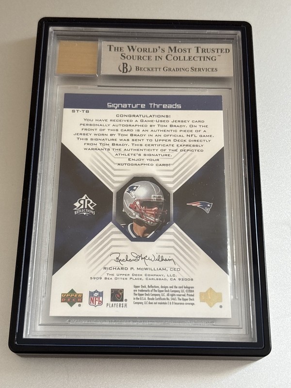 2004 Upper Deck Reflections Tom Brady Signature Threads Auto Jersey /99 BGS 8.5 view 2