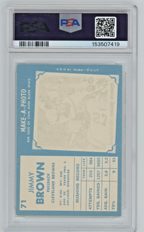 1961 Topps Set-Break # 71 Jim Brown PSA 4 VG-EX view 2