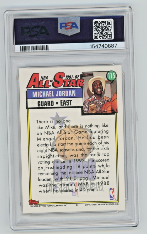 1992 TOPPS GOLD #115 MICHAEL JORDAN PSA 9 view 2