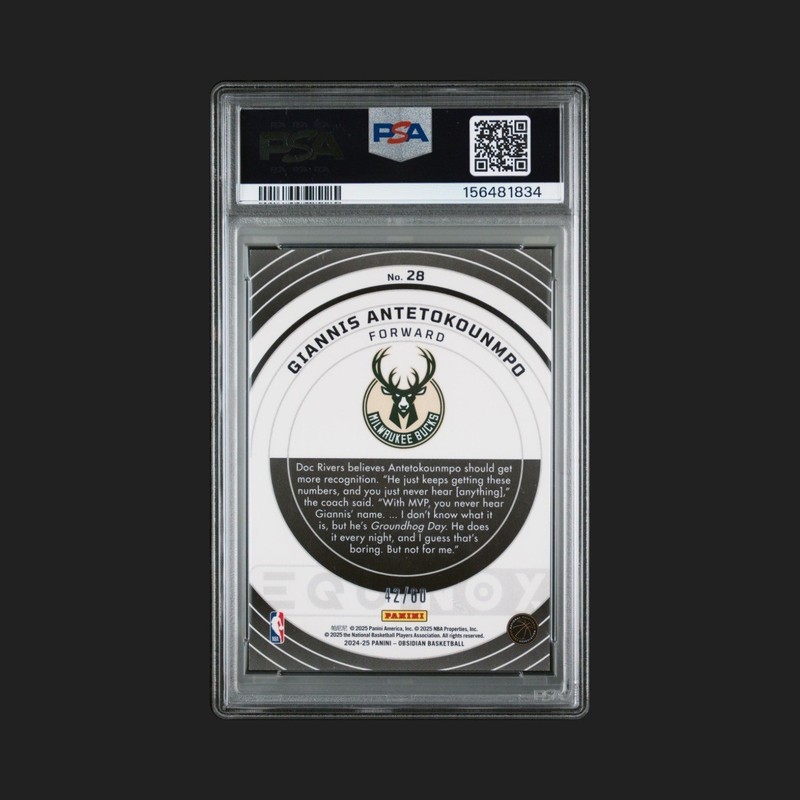 2024 Panini Obsidian Giannis Antetokounmpo 28 Electric Etch Bronze /60 PSA 10 view 2