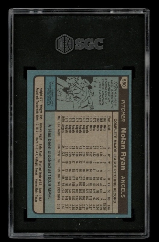1980 Topps - Nolan Ryan #580 SGC9 Dead Centered And Under-graded TRULY GEM MINT  view 2