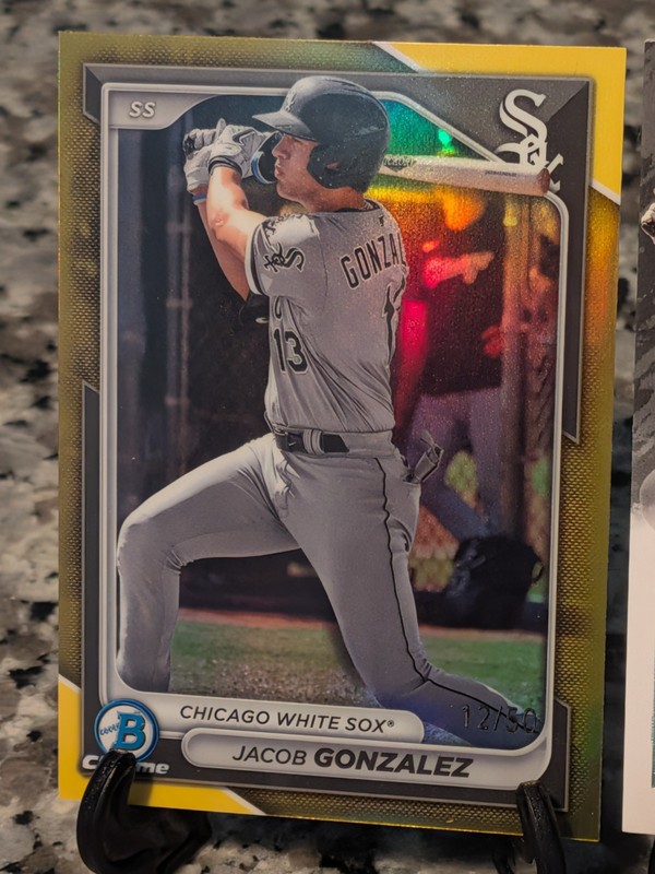 Jacob Gonzalez /25 Impeccable Patch Auto + 2024 Bowman Chrome Gold Refractor /50 view 2