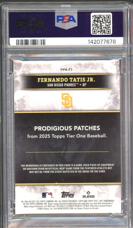 2025 Topps Tier One -Fernando Tatis Jr Auto Prodigious Patches /10 #PPR-FT PSA 7 view 2