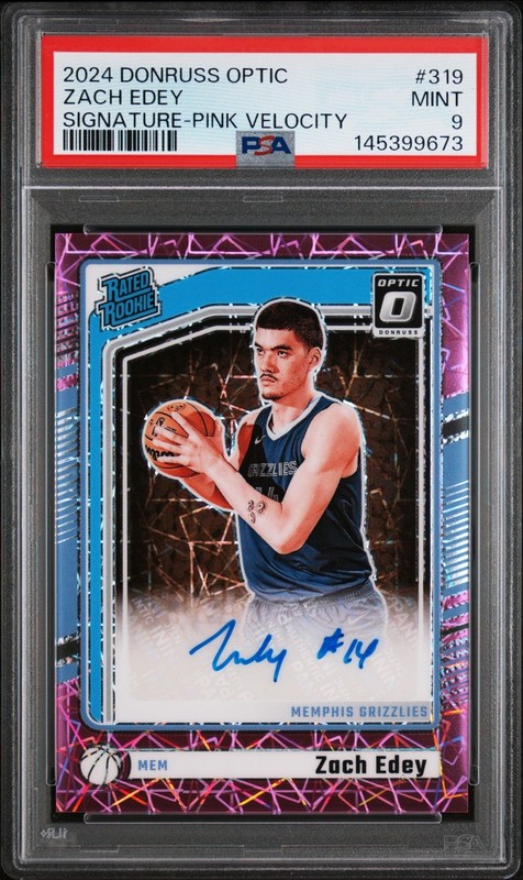 2024 Donruss Optic #319 Zach Edey Pink Velocity Auto /79 Rookie **MINT** PSA 9