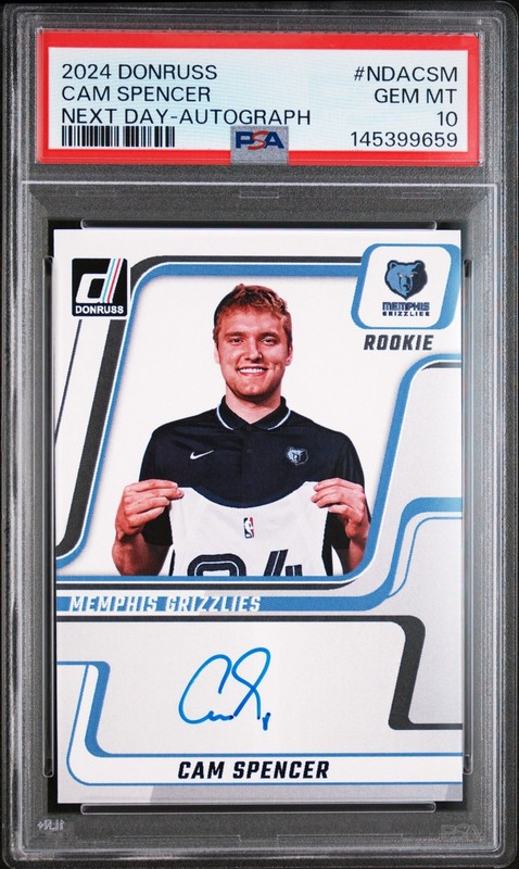 2024 Donruss #NDACSM Cam Spencer Next Day Auto Rookie RC **GEM MINT** PSA 10