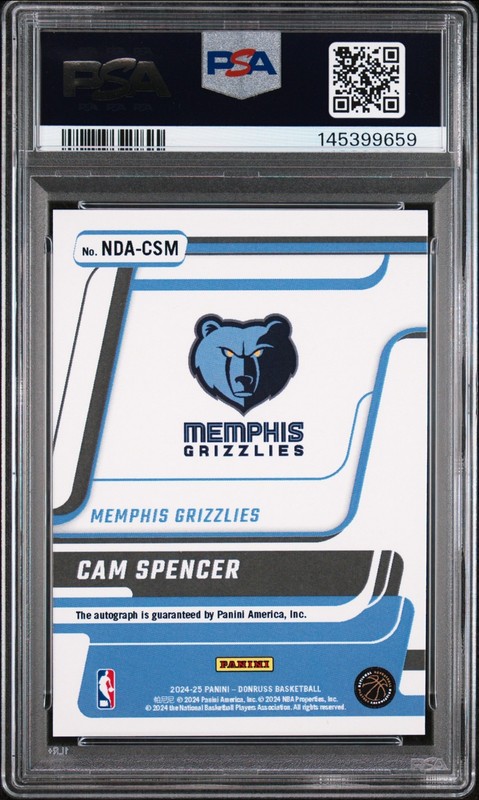2024 Donruss #NDACSM Cam Spencer Next Day Auto Rookie RC **GEM MINT** PSA 10 view 2