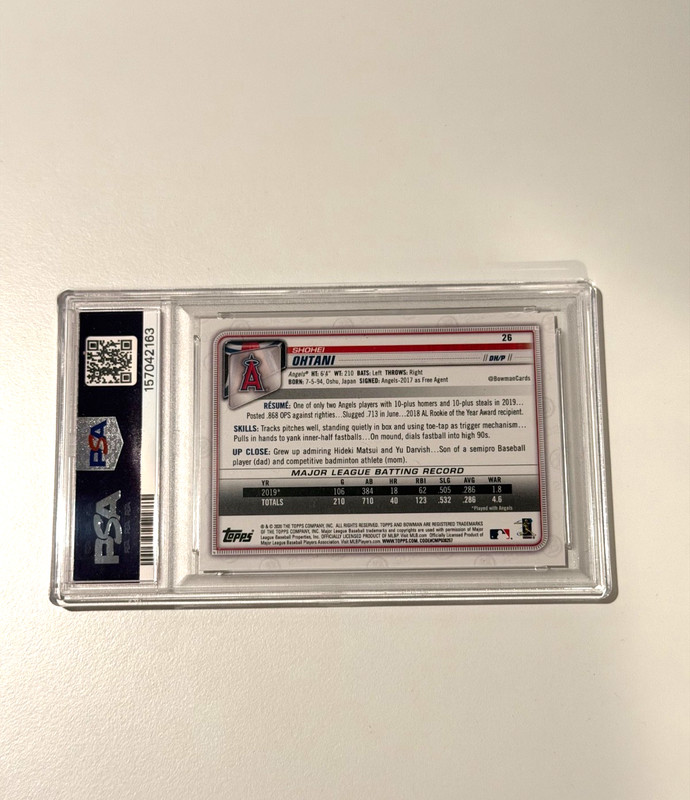 Shohei Ohtani PSA 10, 2020 Bowman view 2