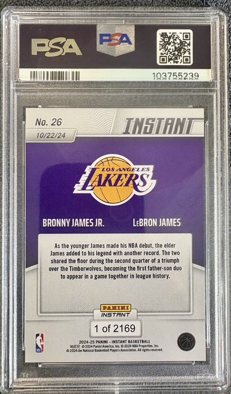 PSA 10 LeBron & Bronny James 2024 Panini Instant #26 Father/Son Duo - Lakers view 2