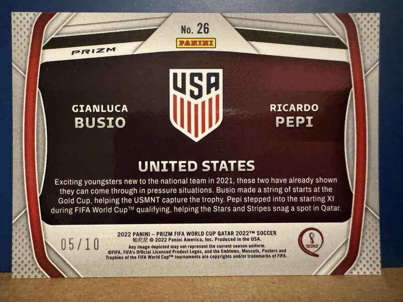 2022 Prizm World Cup Connections GOLD PRIZM /10 USMNT Ricardo Pepi + Busio *SSP* view 2