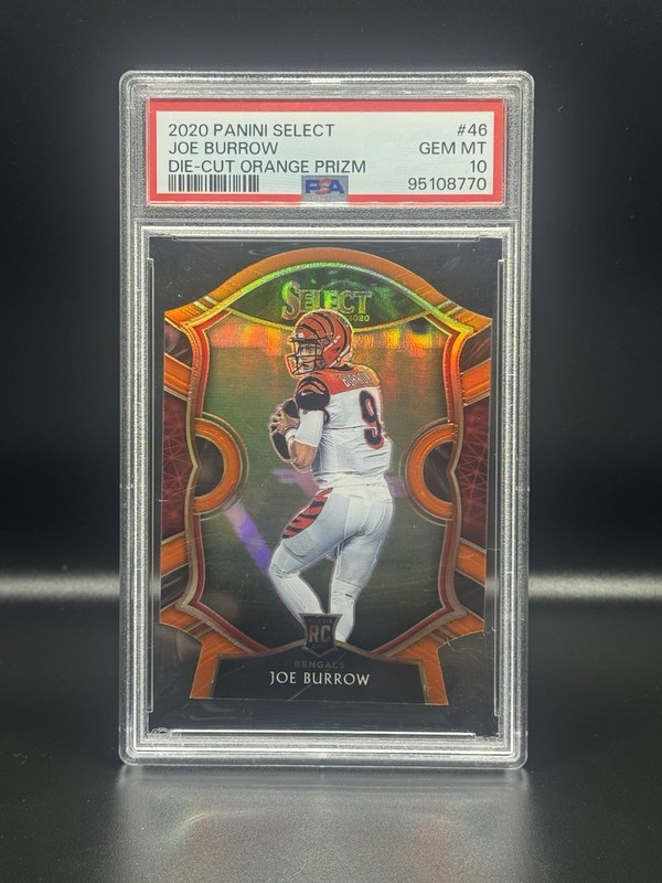 Panini 2020 Select Concourse Joe Burrow Orange Prizm Die-Cut #46 RC PSA 10