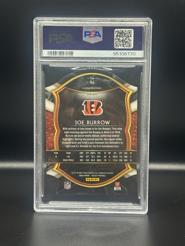 Panini 2020 Select Concourse Joe Burrow Orange Prizm Die-Cut #46 RC PSA 10 view 2