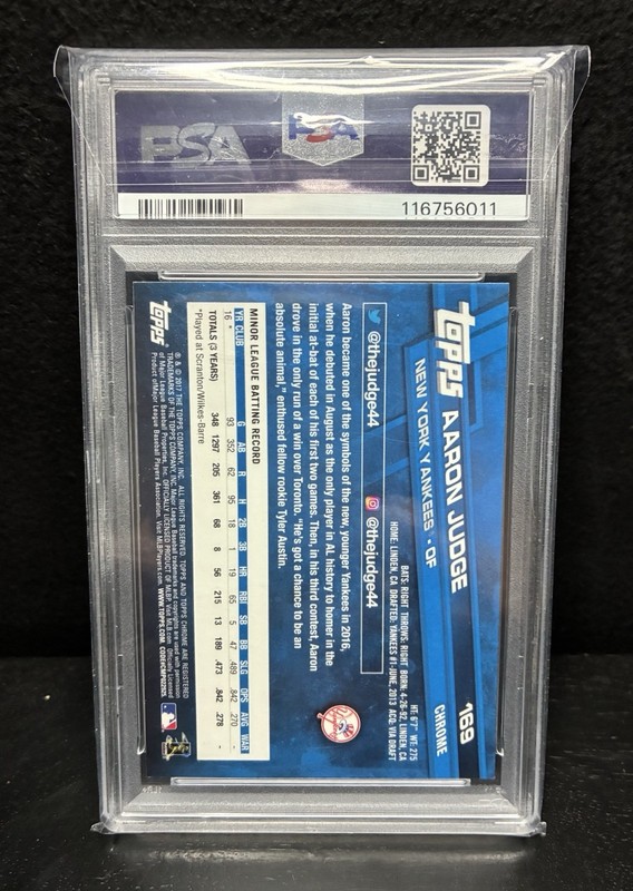 2017 Topps Chrome Aaron Judge Rookie Card #169 PSA 8 NM-MT RC New York Yankees view 2