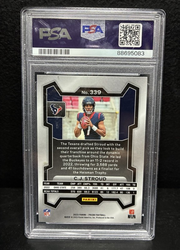 2023 Panini Prizm C.J. Stroud Rookie Card #339 PSA 10 Gem Mint Texans RC view 2