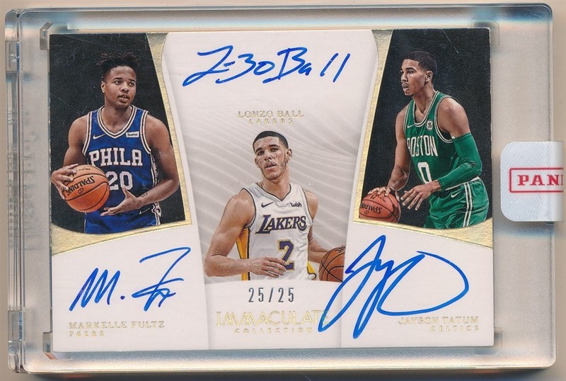 JAYSON TATUM LONZO BALL FULTZ 2017/18 IMMACULATE COLLECTION RC TRIPLE AUTO #/25