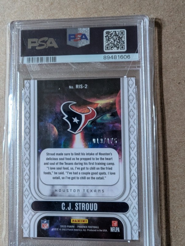 CJ Stroud - ROOKIE - 2023 Panini Phoenix - Rookie Rising - Pink 19/175 - PSA 10 view 2