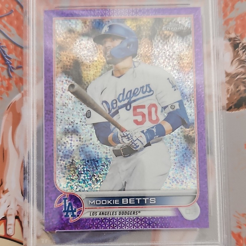 Topps 2022 Topps Chrome Mookie Betts #100 Purple Speckle Refractor /299 PSA 9 view 2