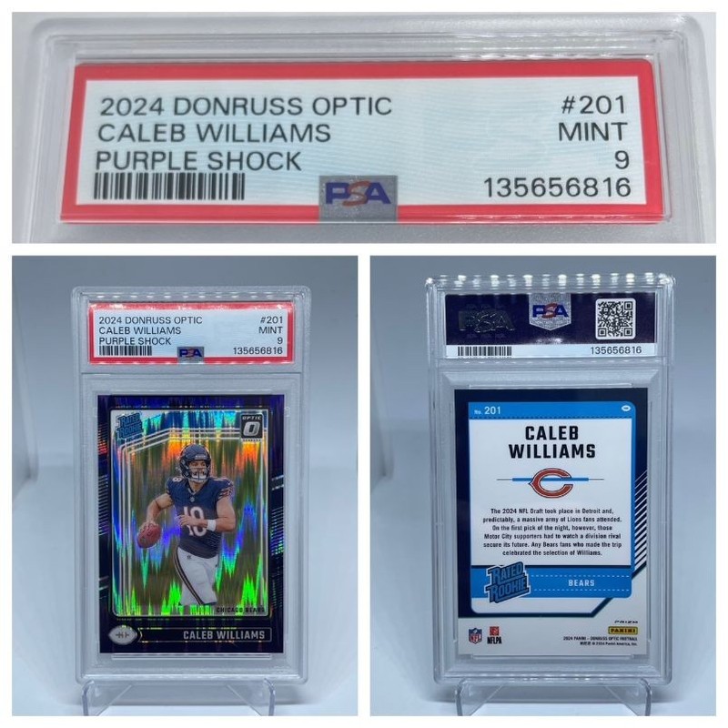 Caleb Williams 2024 Donruss Optic Purple Shock Prizm Refractor #201 PSA 9