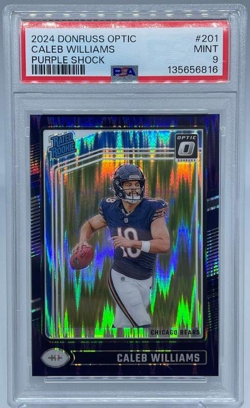 Caleb Williams 2024 Donruss Optic Purple Shock Prizm Refractor #201 PSA 9 view 2