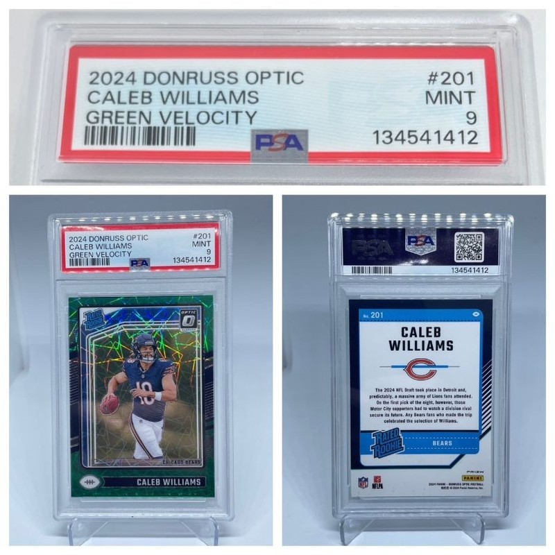 Caleb Williams 2024 Donruss Optic Green Velocity Prizm Refractor #201 PSA 9