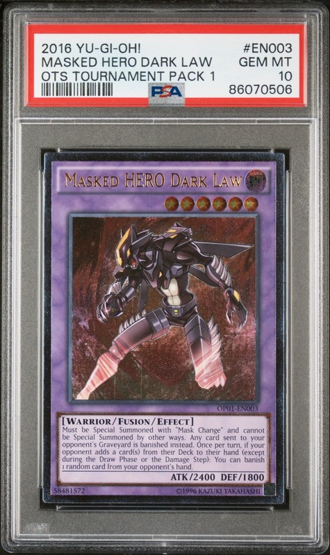 Yugioh - PSA 10 - Masked HERO Dark Law (UTR) - OP01-EN003 - POP 13! - GEM MINT