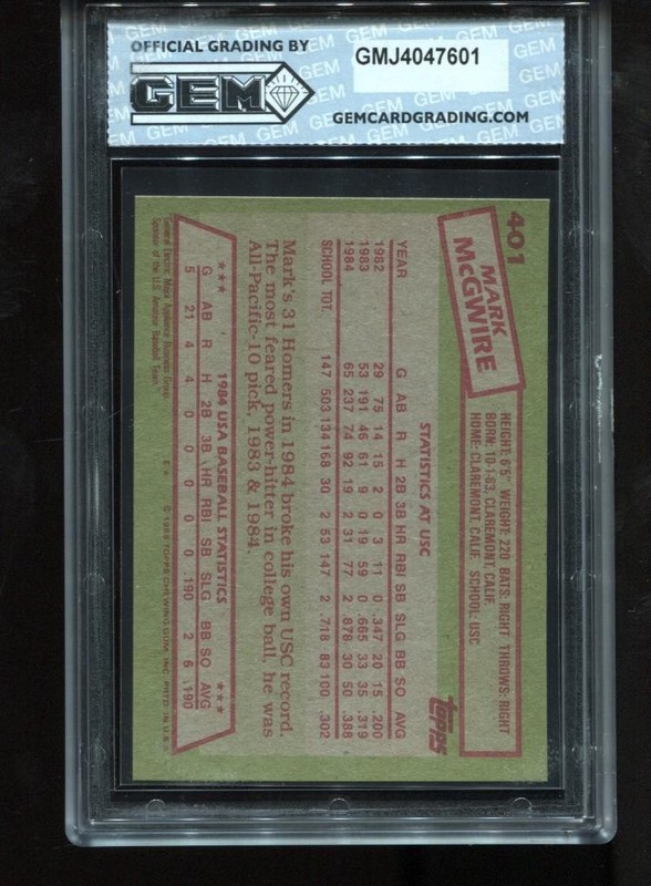 Mark McGwire Rookie 1985 Topps #401 RC MVP MLB St. Louis Cardinals GEM MINT 10 view 2