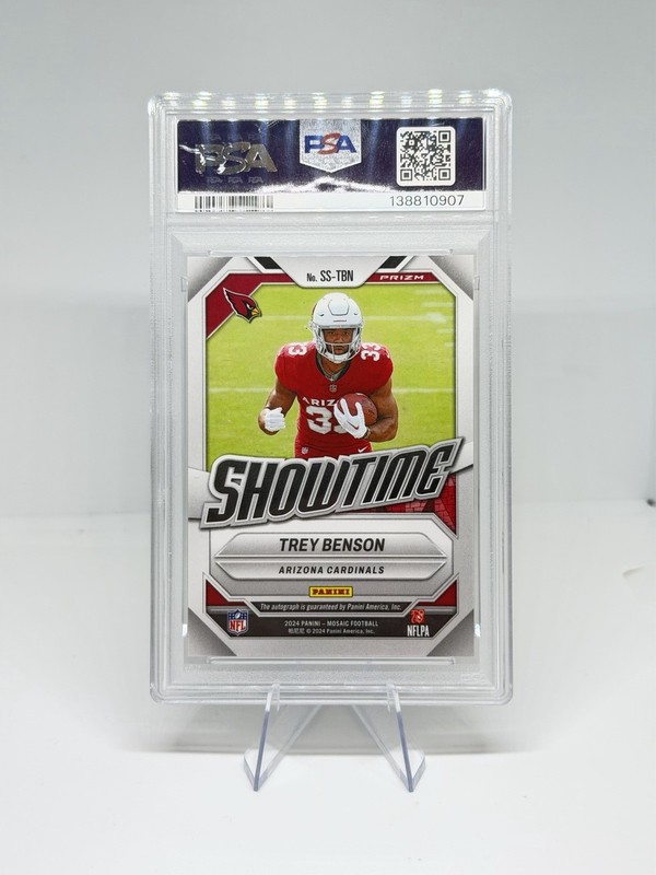 2024 Panini Mosaic #SSTBN Trey Benson Showtime Signatures Rookie Auto PSA 10 view 2