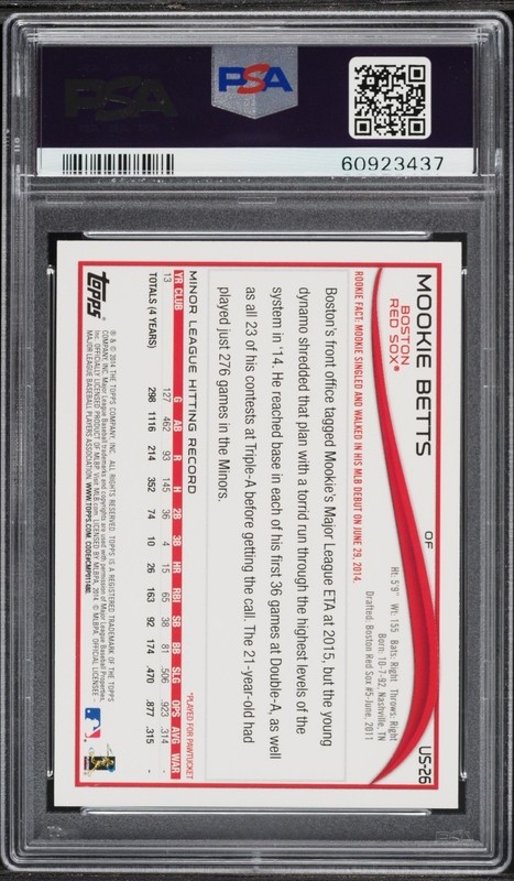 2014 Topps Update Batting Mookie Betts ROOKIE #US-26 PSA 10 GEM MINT view 2