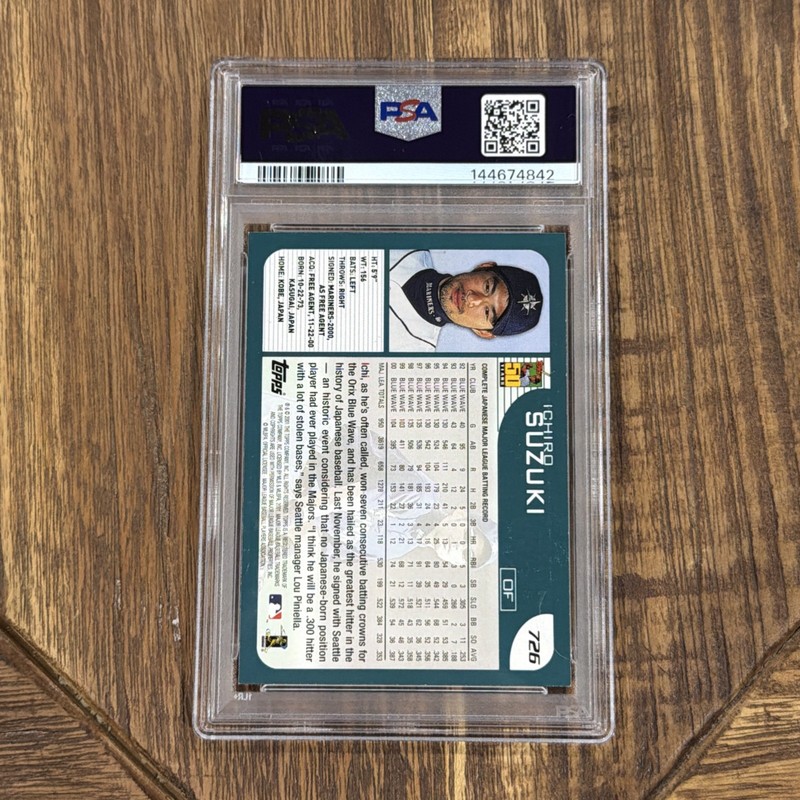 2001 Topps #726 Ichiro Suzuki Rookie Card PSA 8 view 2