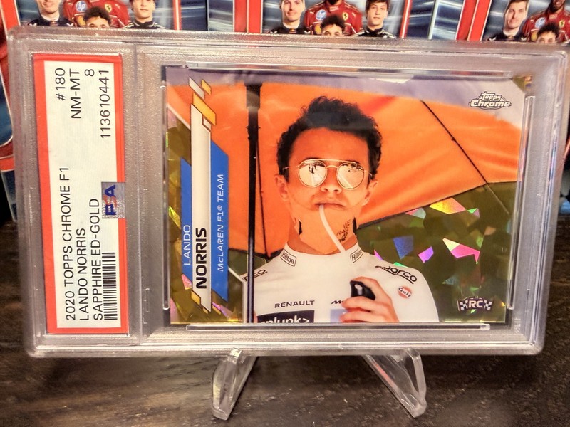 2020 Topps F1 Chrome Lando Norris (RC) #180 Gold Sapphire 26/50 PSA 8