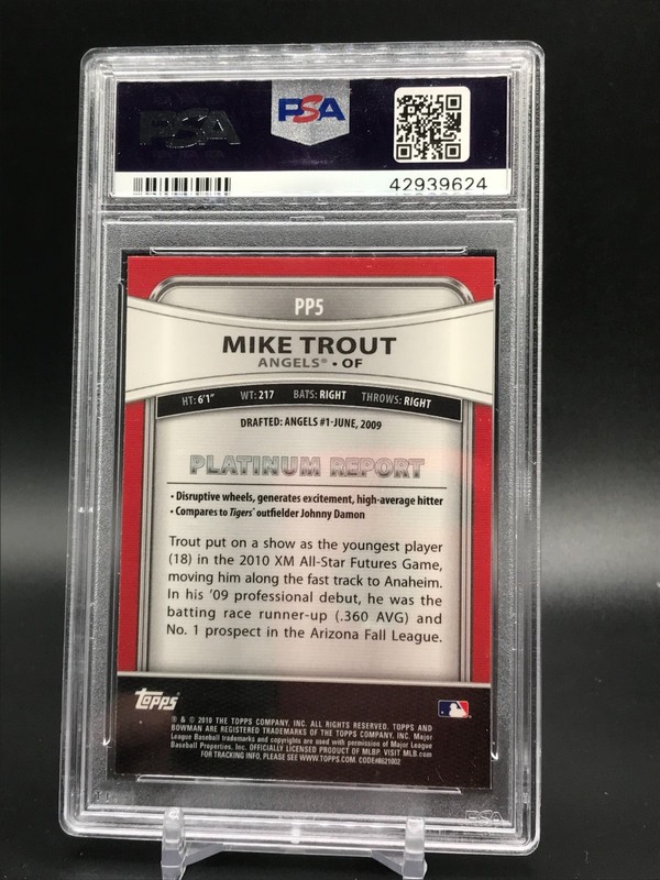 2010 Bowman Platinum Prospects PSA 9 Mint RC Mike Trout #PP5 Rookie Card  view 2