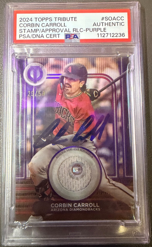 2024 Topps Tribute Signed Corbin Carrol /50 Auto PATCH PSA Stamp/Approval RLC view 1
