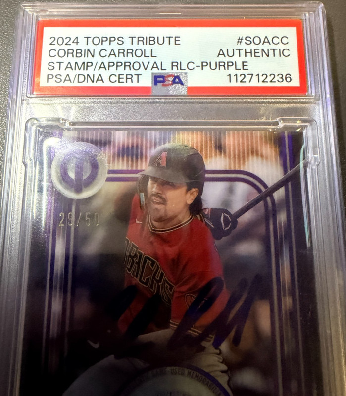 2024 Topps Tribute Signed Corbin Carrol /50 Auto PATCH PSA Stamp/Approval RLC view 2