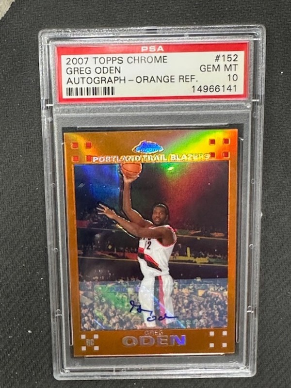 Greg Oden 2007-08 Topps Chrome Orange Refractor Auto PSA 10 Blazer RC #152 11/25