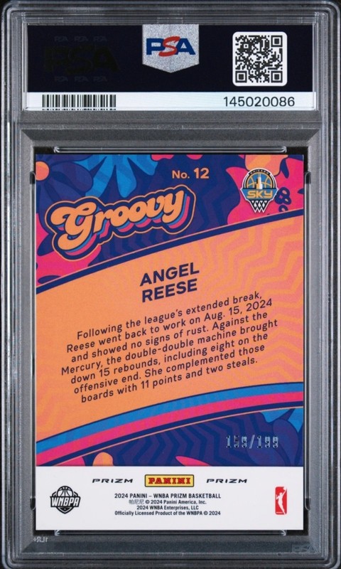2024 ANGEL REESE PSA 10 PANINI PRIZM WNBA GROOVY BLUE PULSAR ROOKIE RC #'d /199  view 2
