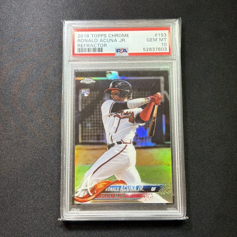 2018 TOPPS CHROME REFRACTOR #193 RONALD ACUNA JR. ROOKIE RC PSA 10 view 1