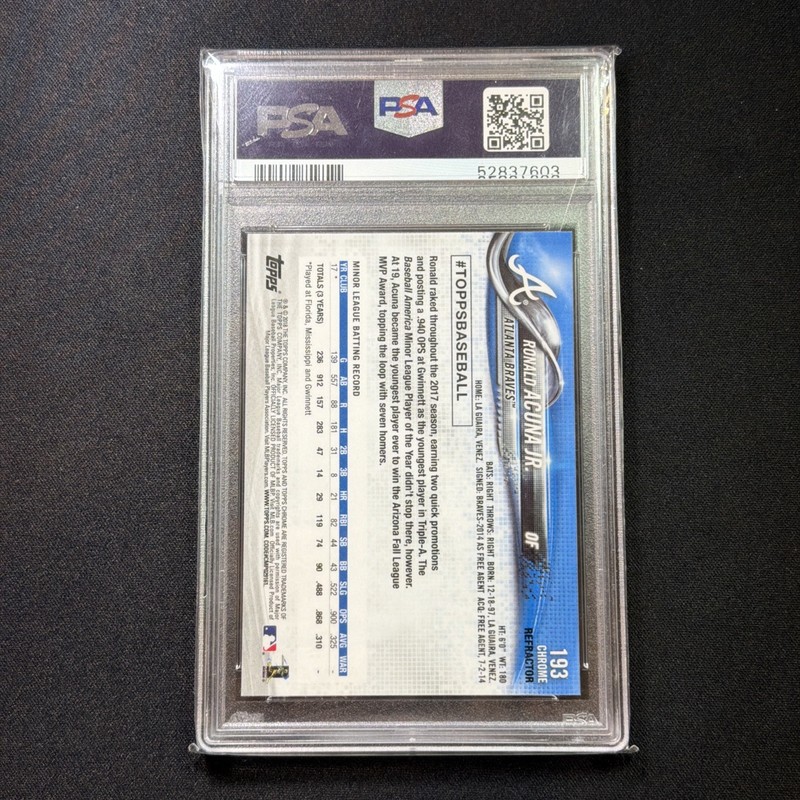 2018 TOPPS CHROME REFRACTOR #193 RONALD ACUNA JR. ROOKIE RC PSA 10 view 2
