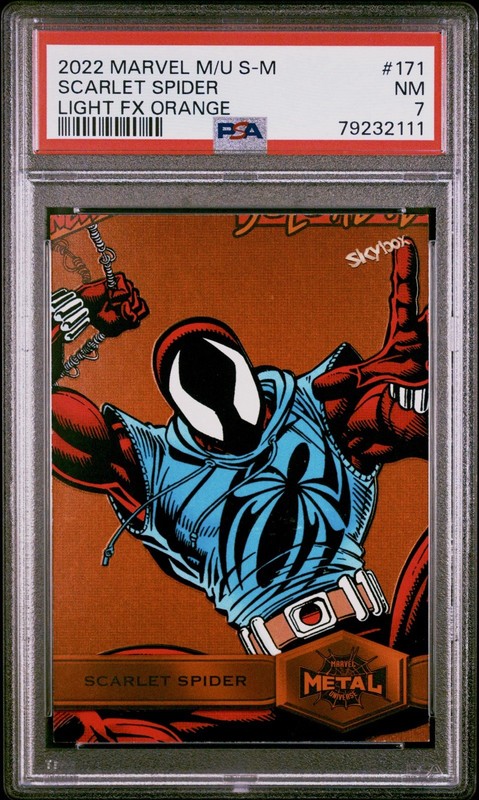 2022 Marvel Metal Spider-Man Light FX Orange /25 #171 Scarlet Spider PSA 7