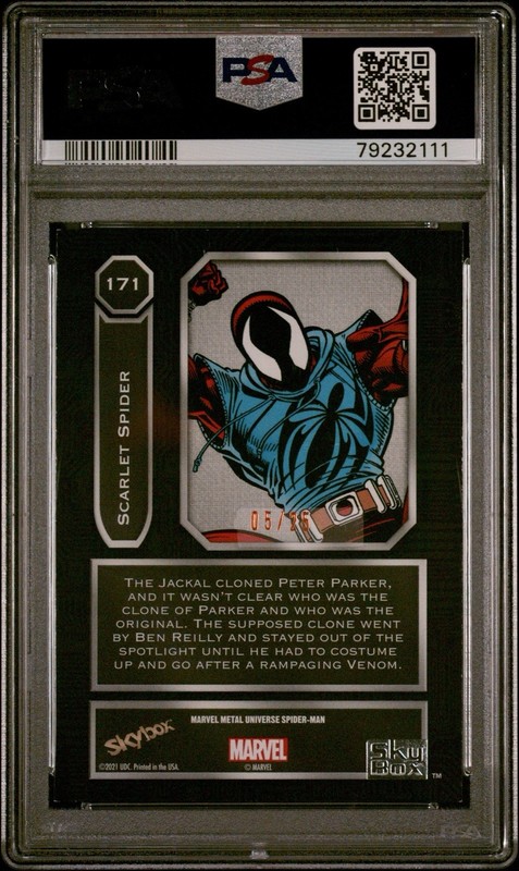 2022 Marvel Metal Spider-Man Light FX Orange /25 #171 Scarlet Spider PSA 7 view 2