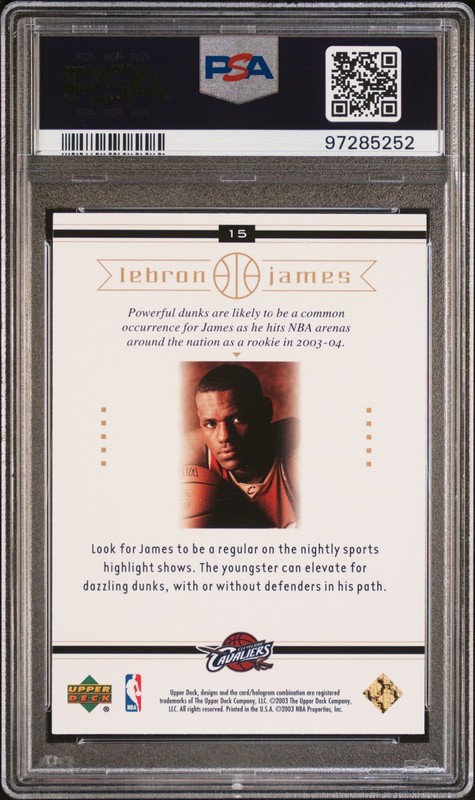 LeBRON JAMES 2003 Upper Deck #15 Box Set PSA 10 RC Rookie view 2