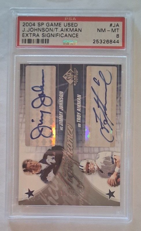 2004 UD SP Game Used J. Johnson/T. Aikman Ex. Signif. Auto, #JA,NM-MT 8 PSA #/25