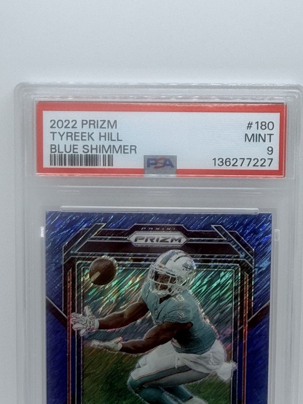 2022 Prizm Tyreek Hill Blue Shimmer /25 PSA 9 #180 Dolphins SSP 07/25 view 2