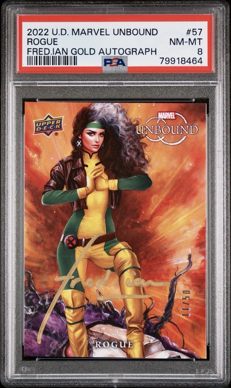 2022 U.D. Marvel Unbound Gold Auto /50 #57 Fred Ian / Rogue PSA 8 🔥RARE🔥