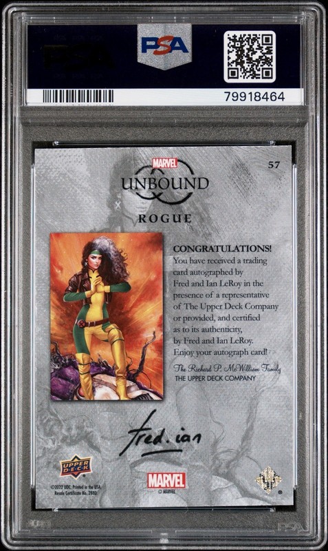 2022 U.D. Marvel Unbound Gold Auto /50 #57 Fred Ian / Rogue PSA 8 🔥POP 1/0^ view 2