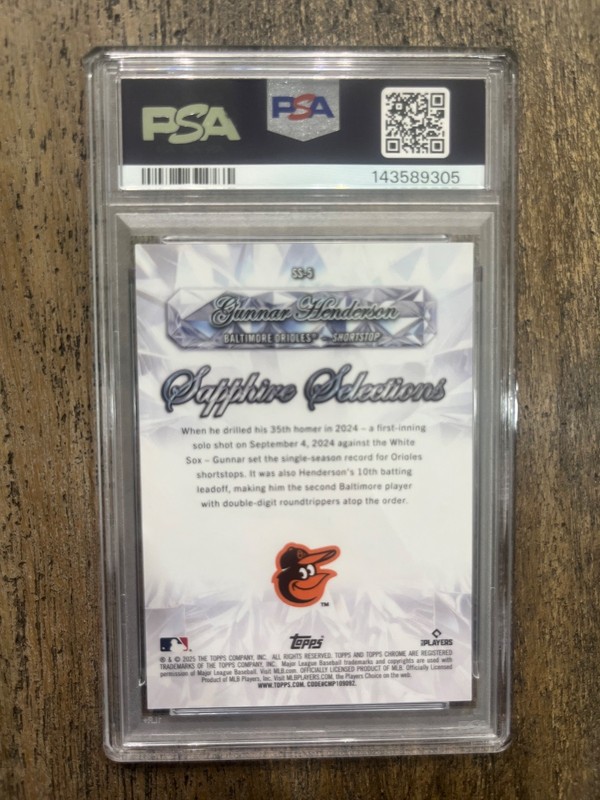 2025 Topps Sapphire Selections Gunnar Henderson Gold #’d/50 PSA 8 view 2