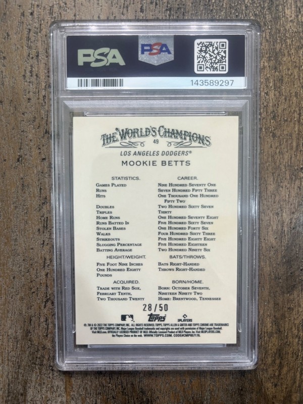 2022 Topps Allen & Ginter Chrome Gold Mookie Betts #’/50 PSA 10 view 2