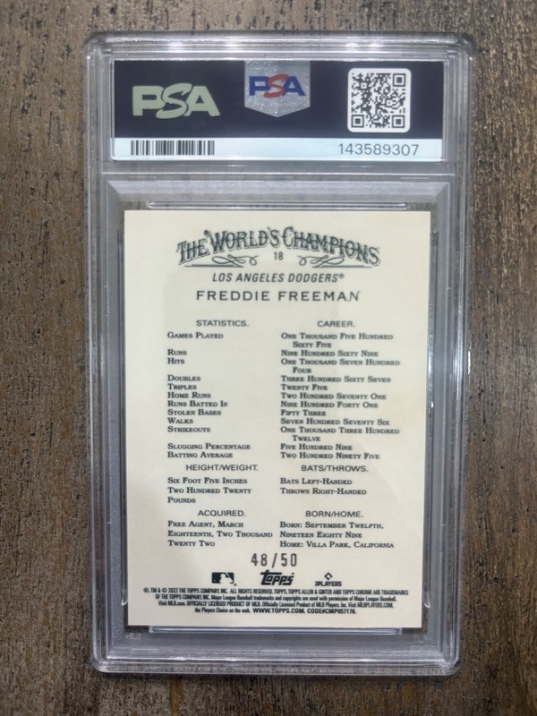 2022 Topps Allen & Ginter Chrome Gold Freddie Freeman #’/50 PSA 10 view 2